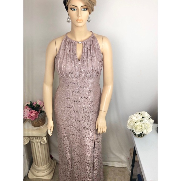 Oleg Cassini Lace Sequin Sleeveless Long Maxi Formal Evening Wedding Guest Dress - Picture 14 of 16